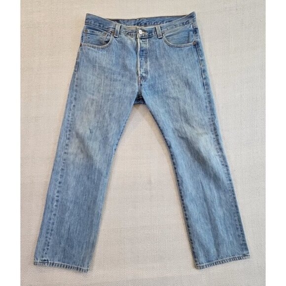 Levi's 501 Jean's Men's W35 L30 Straight Leg Button Fly 90s Vintage Left Outseam - Picture 1 of 13